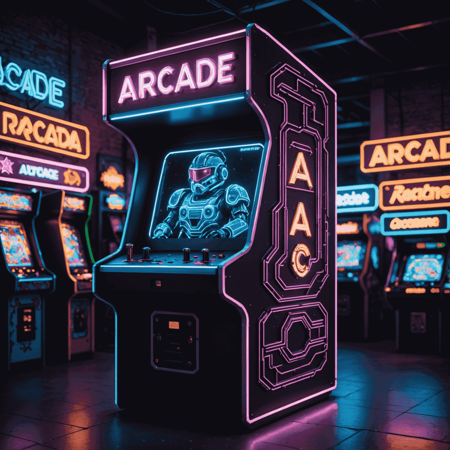 Logo Arcada Automat przedstawiające neonowy napis z pikselowymi elementami automatów do gier