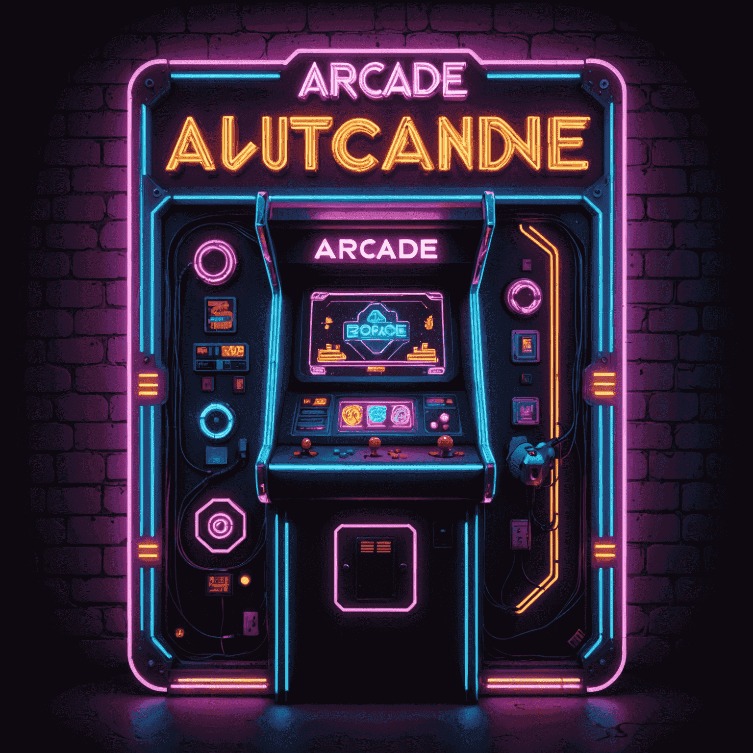 Logo Arcada Automat przedstawiające neonowy napis z pikselowymi elementami automatów do gier