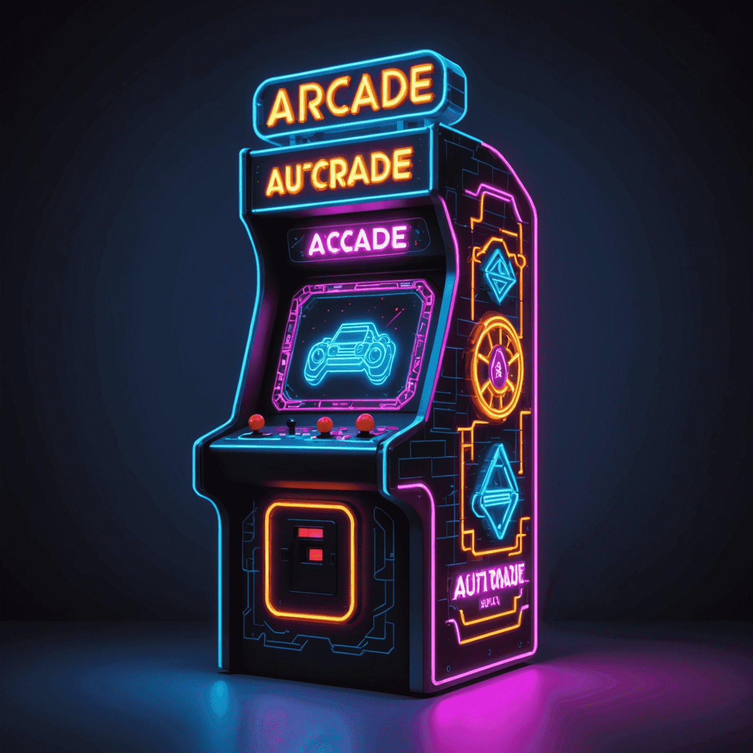 Logo Arcada Automat przedstawiające neonowy napis z pikselowymi elementami automatów do gier