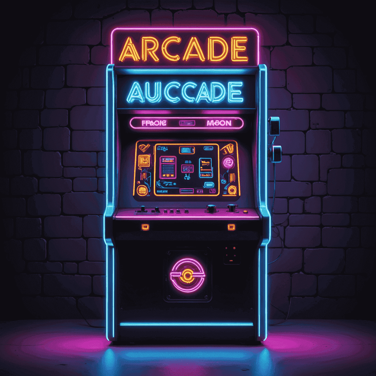 Logo Arcada Automat przedstawiające neonowy napis z pikselowymi elementami automatów do gier