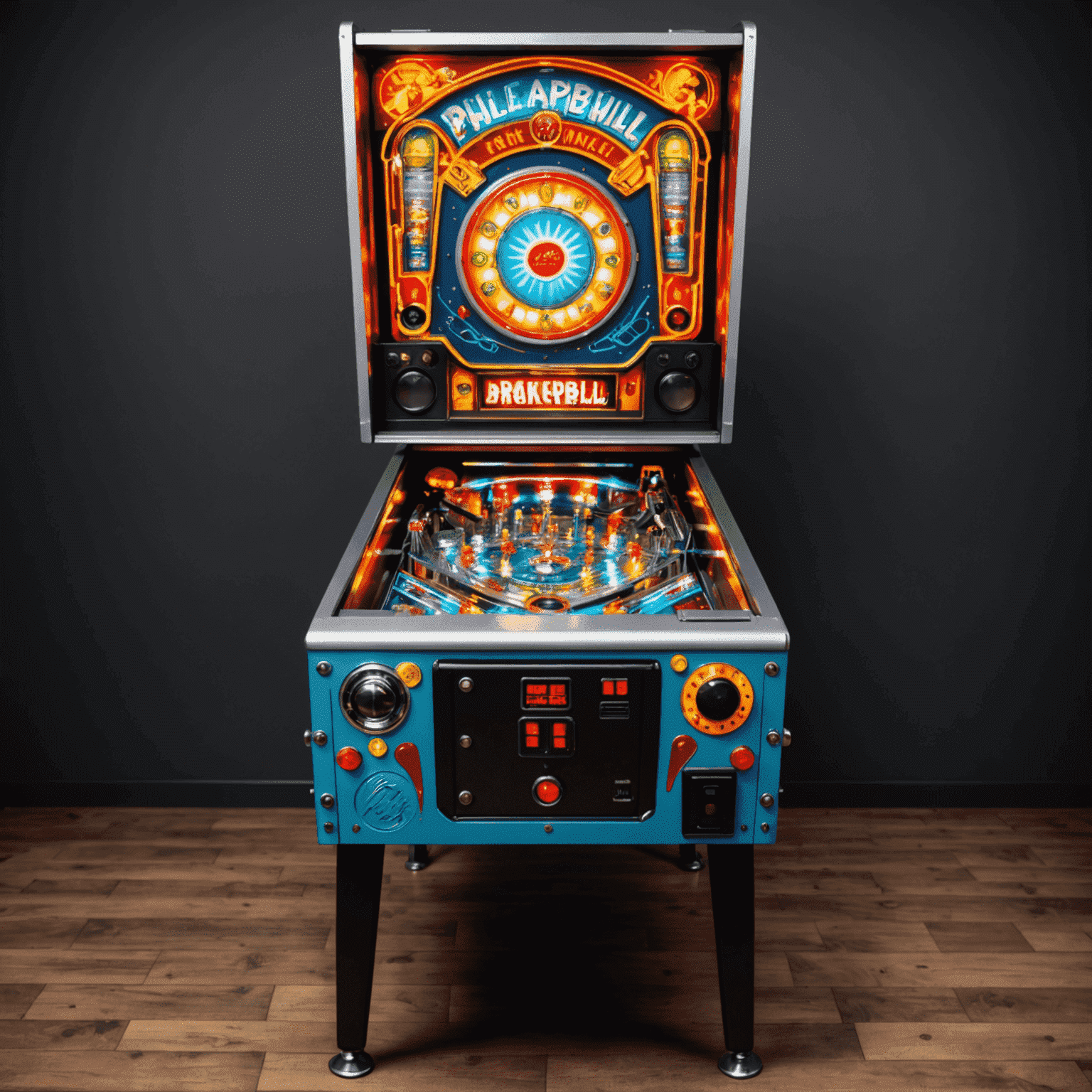 Automat do pinballa z kolorowym wyświetlaczem i błyszczącymi elementami